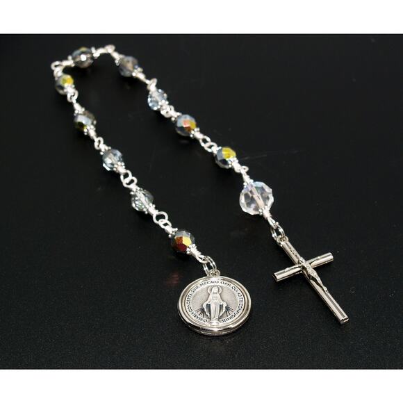Handmade Miraculous Medal One Decade Rosary Silver Plate Unbreakable Wire Wrap - Picture 6 of 10